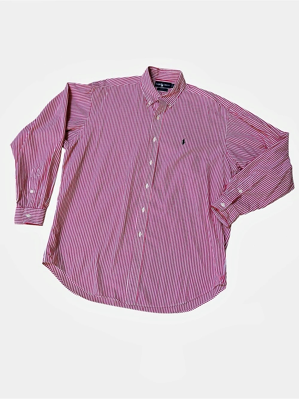 Ralph Lauren Blake Striped Cotton Button Down Red & White Large